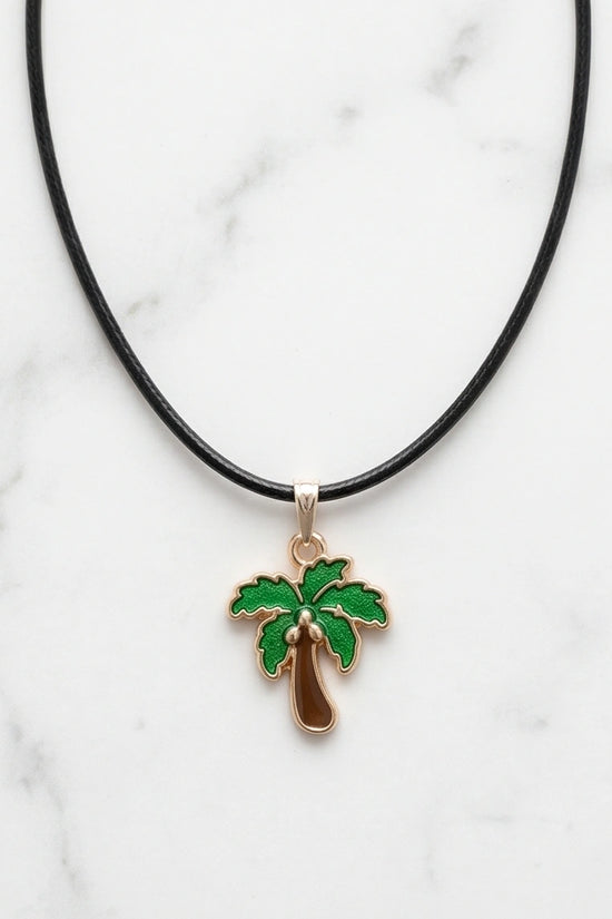 Gold and Green Palm Tree Necklace