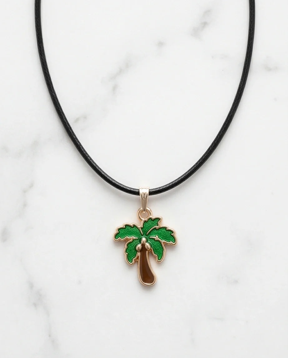 Gold and Green Palm Tree Necklace