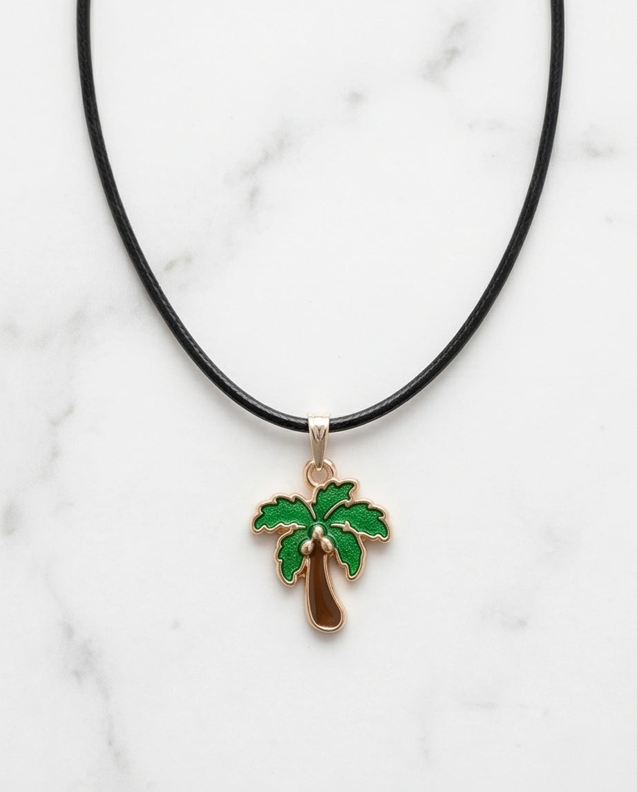Gold and Green Palm Tree Necklace