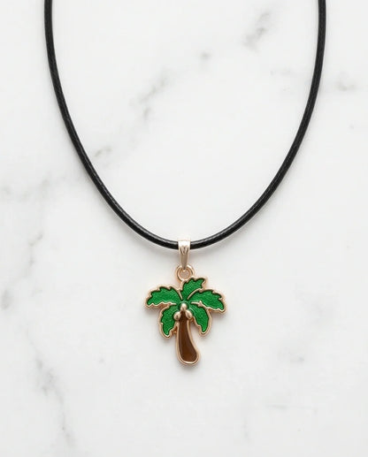 Gold and Green Palm Tree Necklace