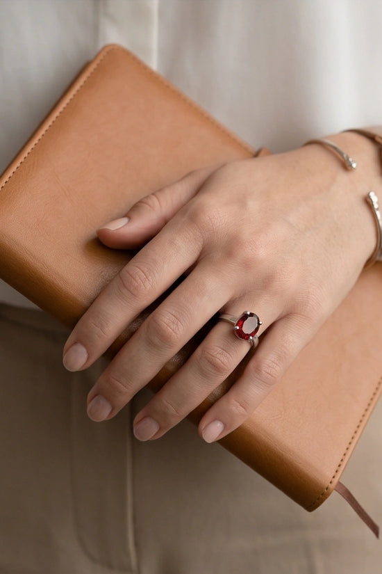 Sterling Silver Oval-Cut Ruby Red Solitaire Ring