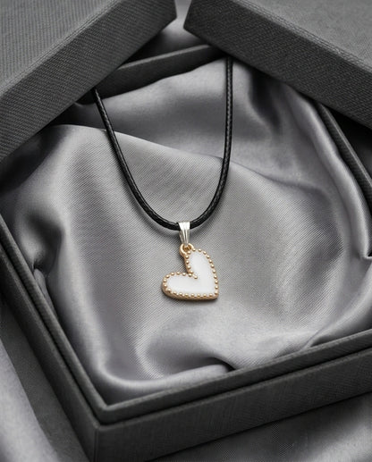 Gold and White Beaded Heart Necklace