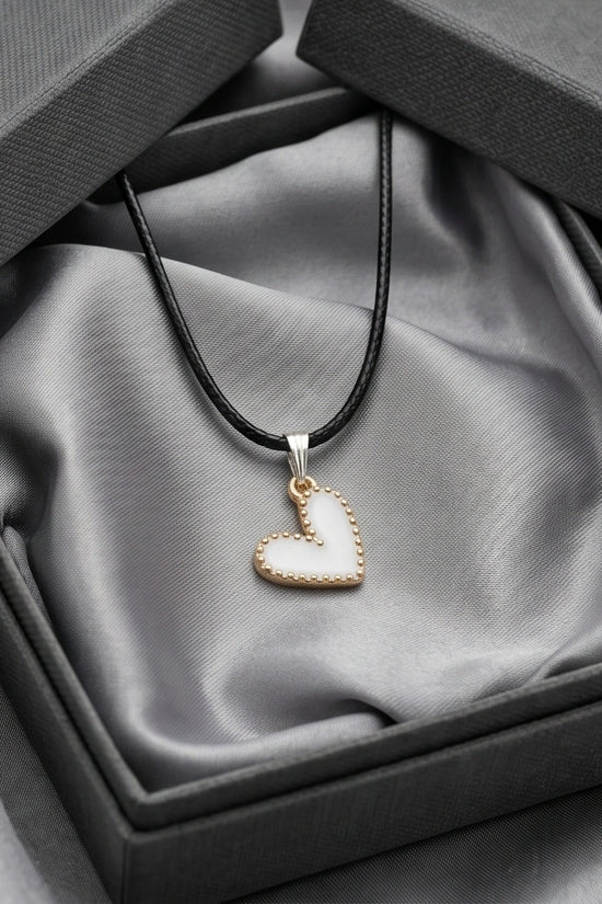 Gold and White Beaded Heart Necklace