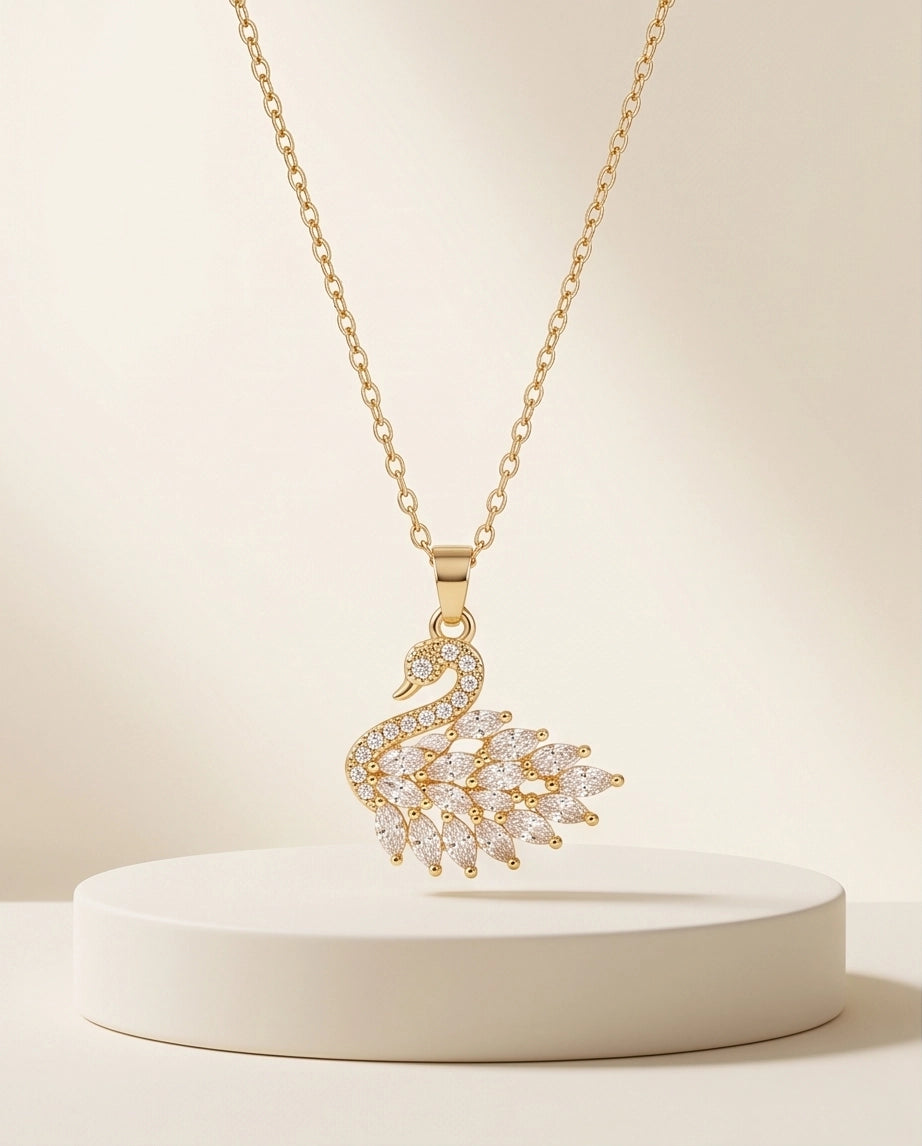 Gold Crystal Swan Necklace