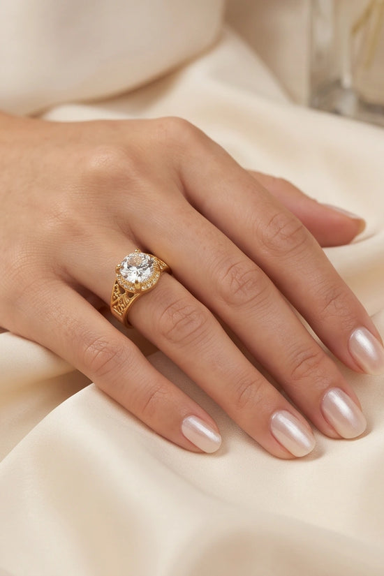 Golden Diamond Empress Halo Ring