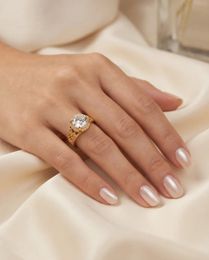 Golden Diamond Empress Halo Ring