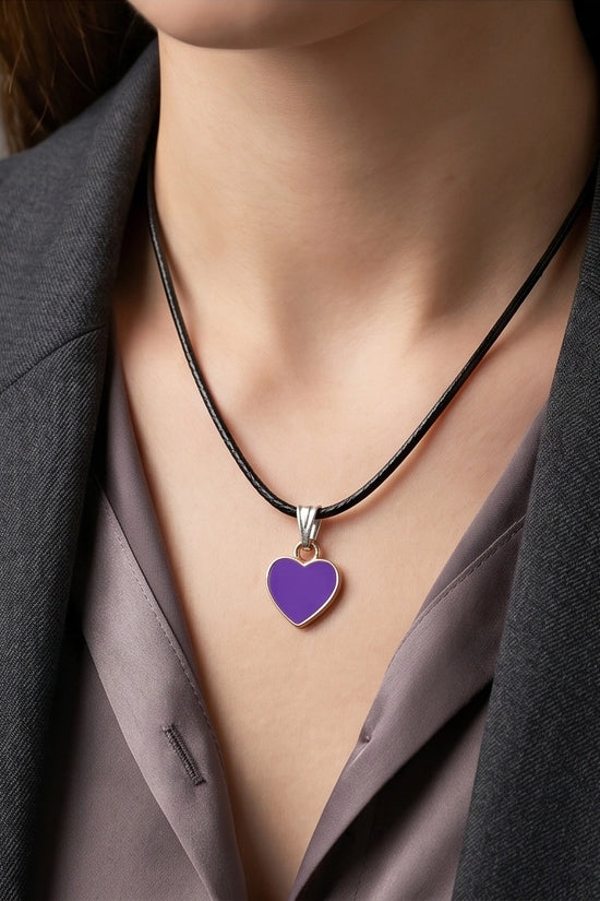 Minimalist Purple Heart Enamel Pendant Necklace