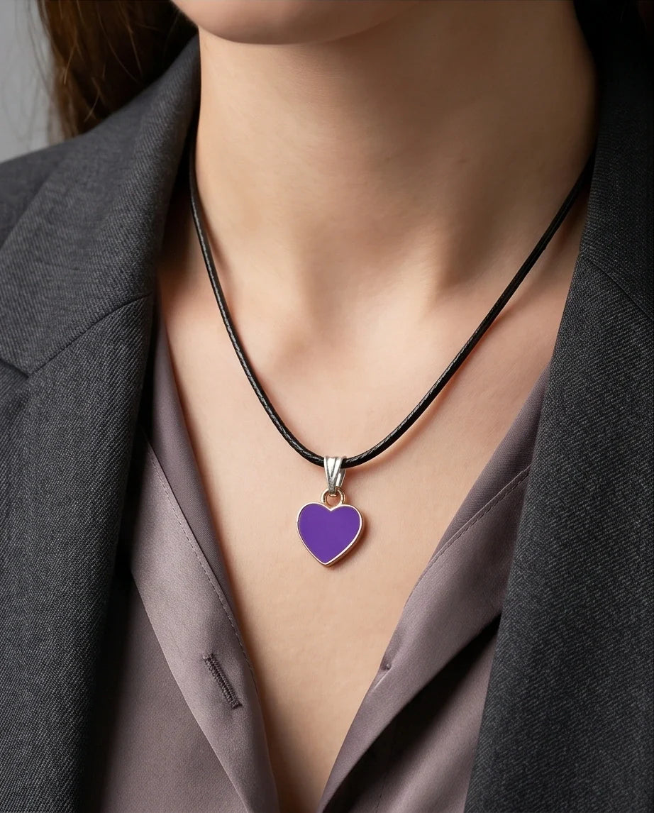 Minimalist Purple Heart Enamel Pendant Necklace