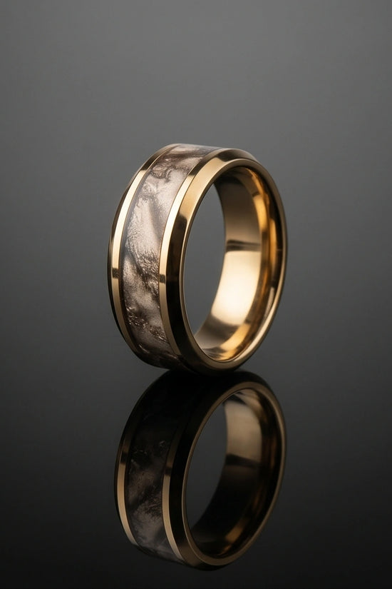 Gold Camouflage Textured Band Ring