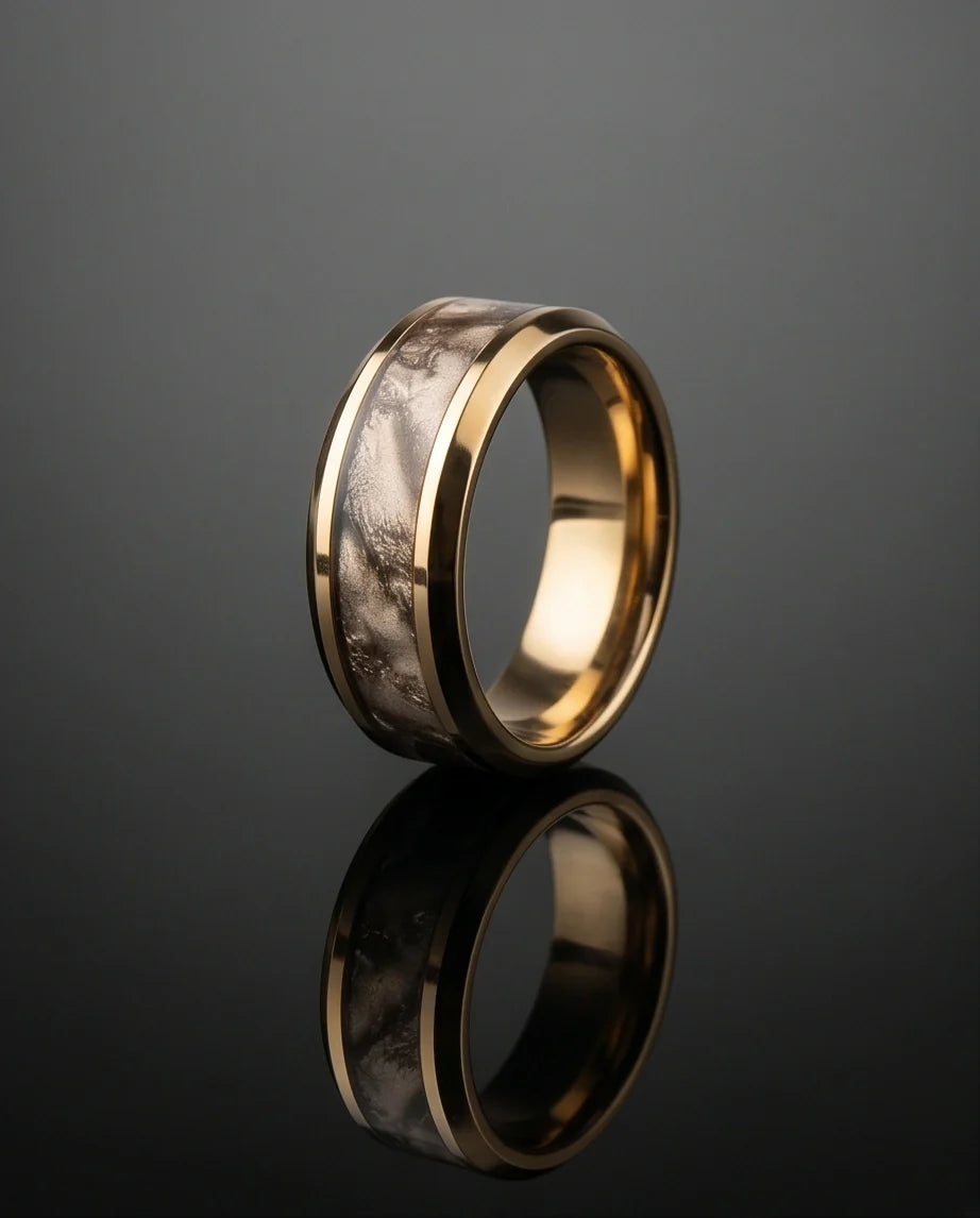 Gold Camouflage Textured Band Ring