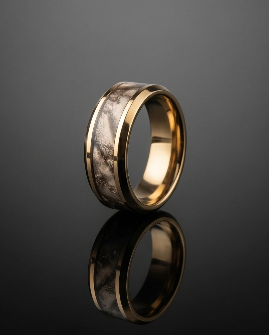 Gold Camouflage Textured Band Ring