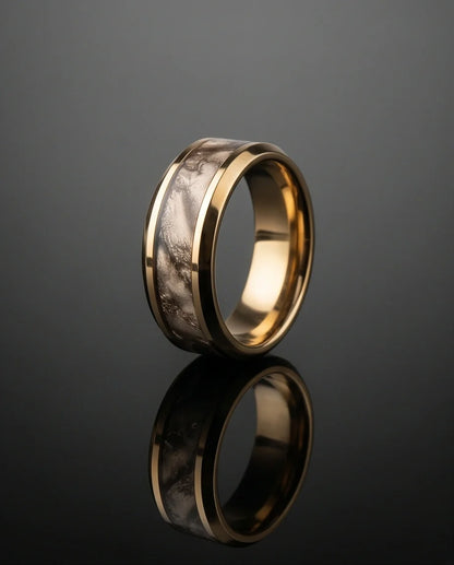 Gold Camouflage Textured Band Ring