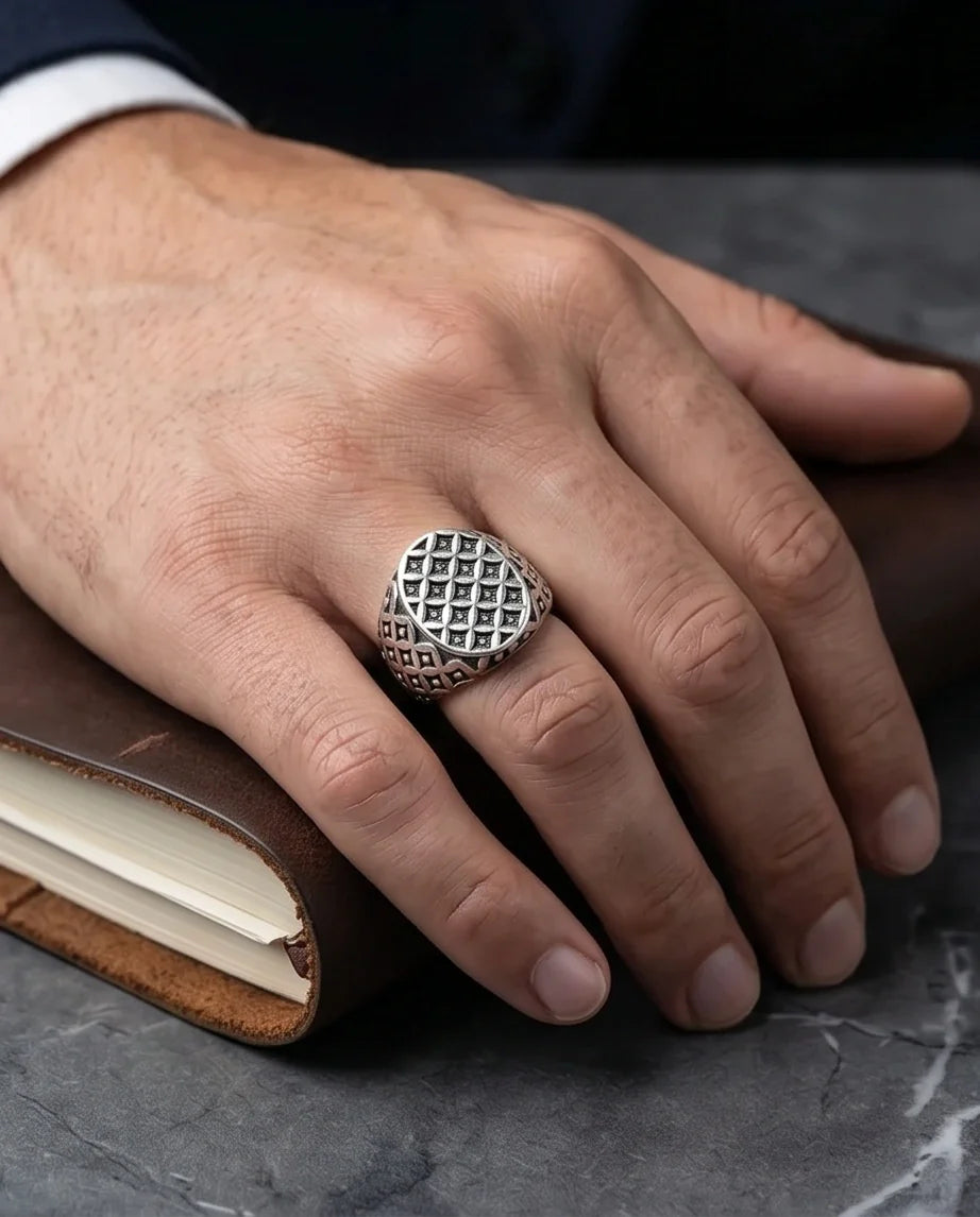 Vintage Sterling Silver Quadfoil Geometric Signet Ring