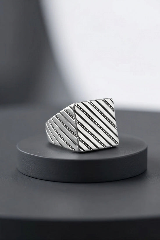 Sterling Silver Diagonal Pinstripe Geometric Signet Ring
