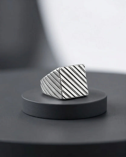 Sterling Silver Diagonal Pinstripe Geometric Signet Ring