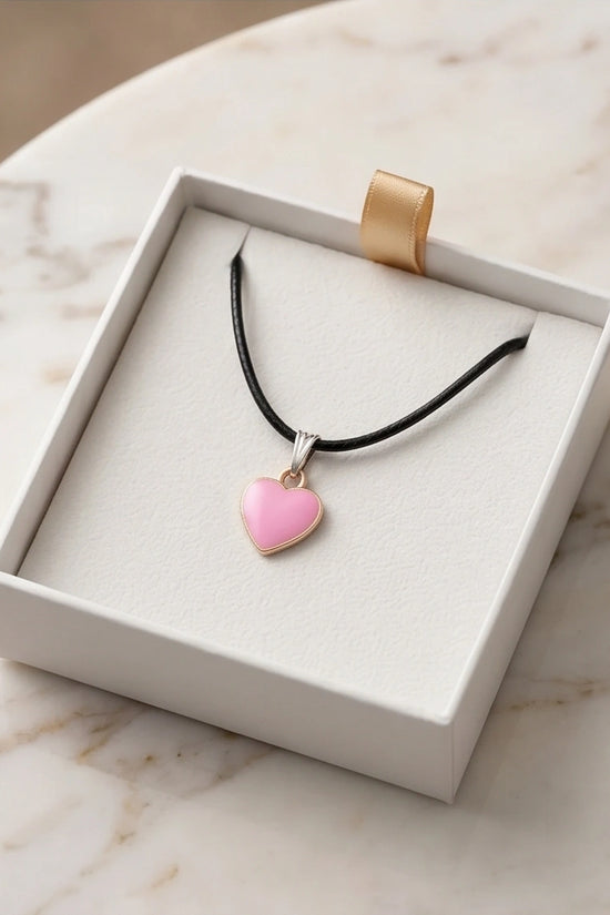 Classic Pink Heart Enamel Pendant Necklace