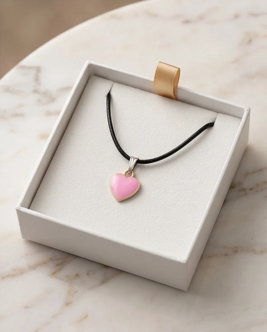 Classic Pink Heart Enamel Pendant Necklace