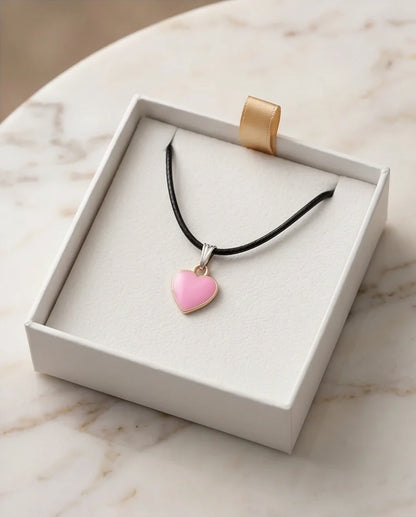 Classic Pink Heart Enamel Pendant Necklace
