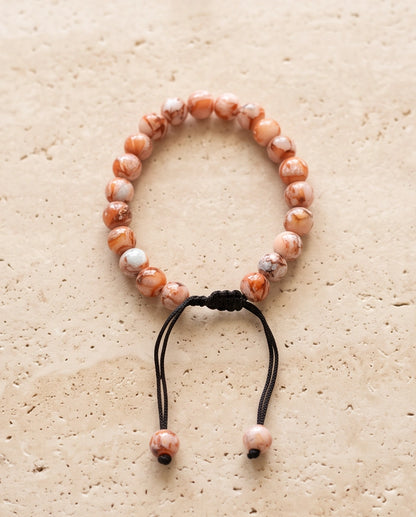 Red Agate Marbled Stone Beaded Adjustable Macrame Bracelet