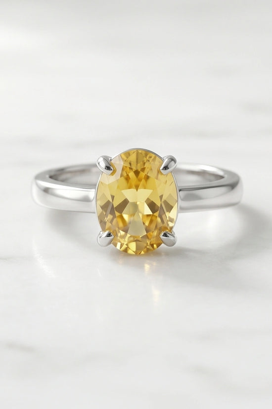 Sterling Silver Oval Yellow Citrine Solitaire Ring