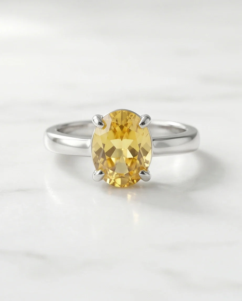 Sterling Silver Oval Yellow Citrine Solitaire Ring