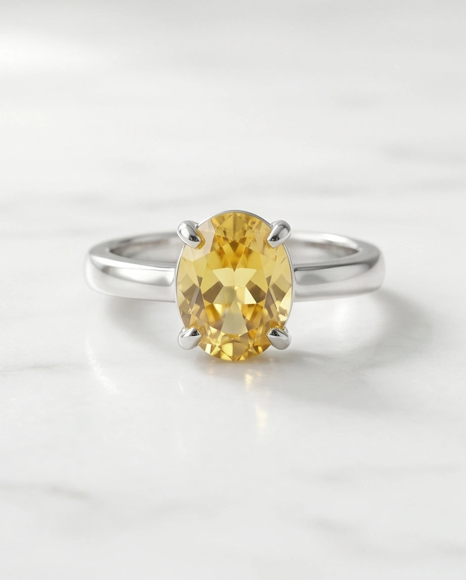 Sterling Silver Oval Yellow Citrine Solitaire Ring
