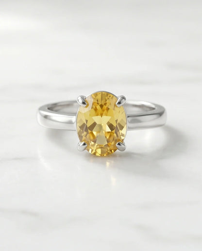 Sterling Silver Oval Yellow Citrine Solitaire Ring