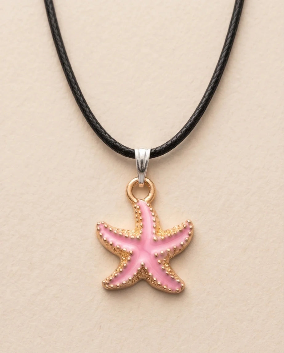 Pink Starfish Enamel Pendant Necklace with Elegant Gift Box