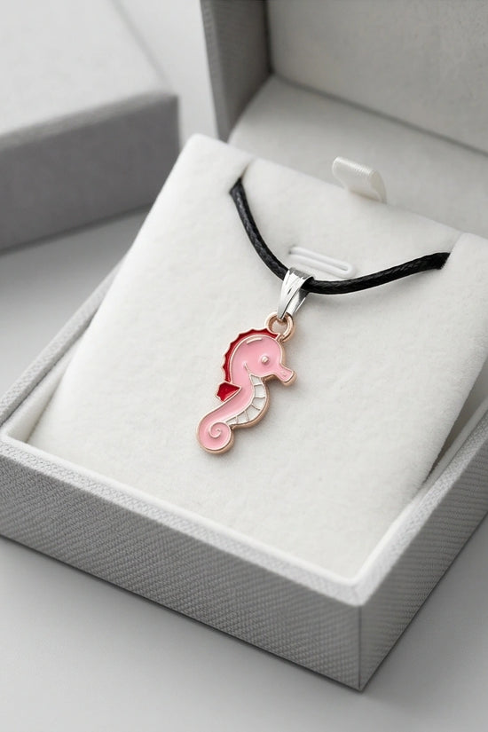 Pink Seahorse Enamel Pendant Necklace
