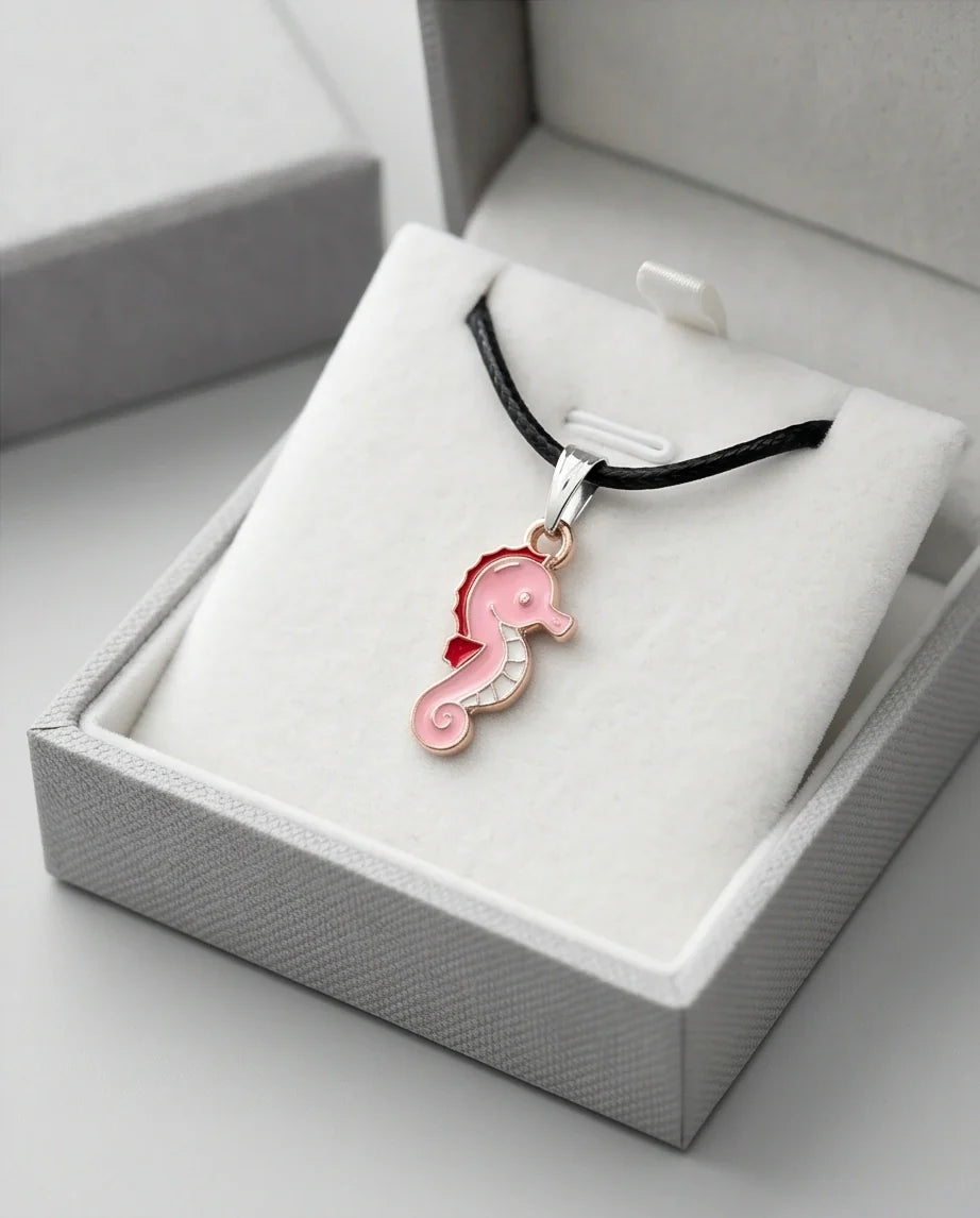 Pink Seahorse Enamel Pendant Necklace