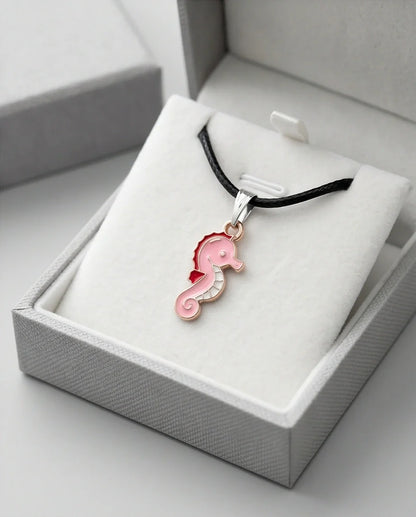 Pink Seahorse Enamel Pendant Necklace