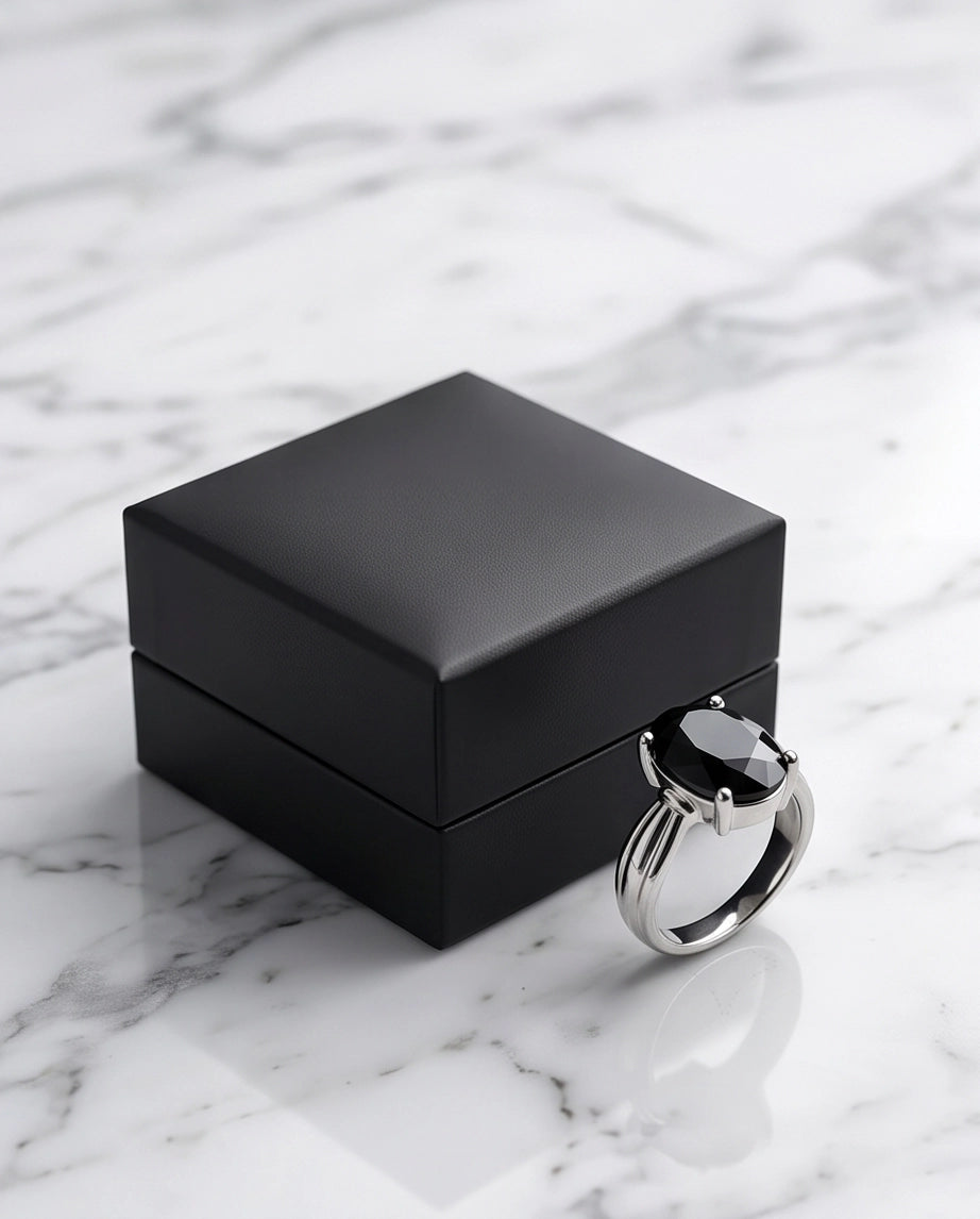 Silver Oval Onyx Gemstone Solitaire Ring
