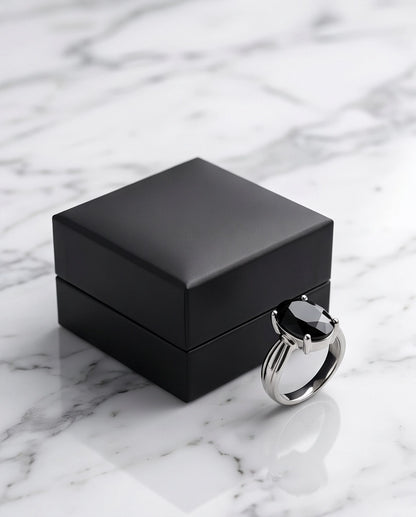 Silver Oval Onyx Gemstone Solitaire Ring