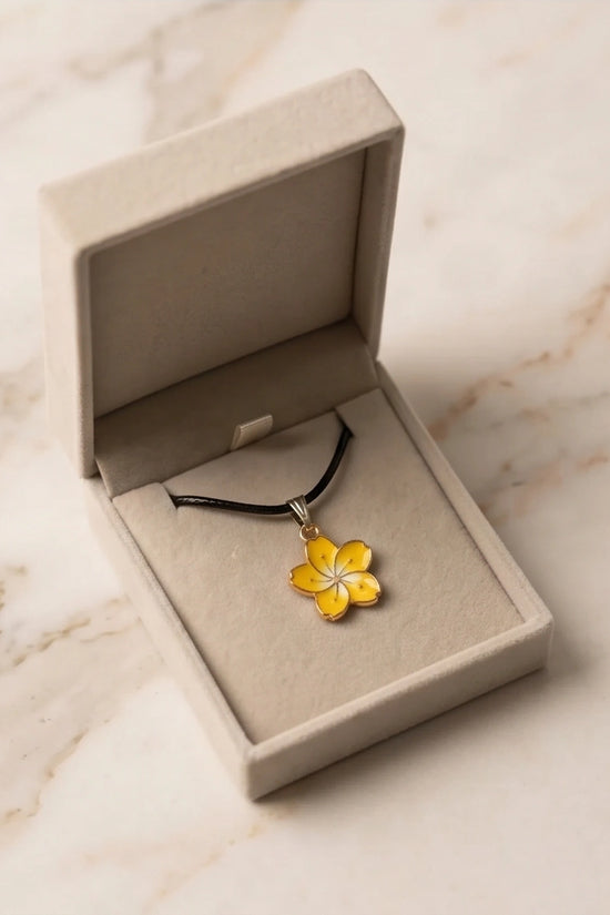 Mellow Yellow Cherry Blossom Enamel Pendant Necklace