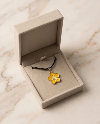 Mellow Yellow Cherry Blossom Enamel Pendant Necklace