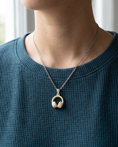 Cream White Headphones Enamel Pendant Necklace