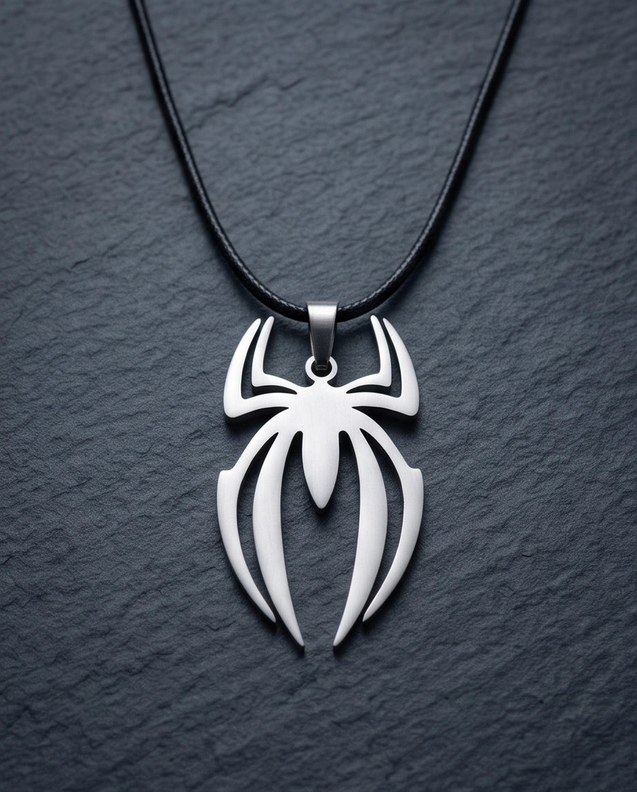 Silver Tribal Spider Emblem Pendant Necklace