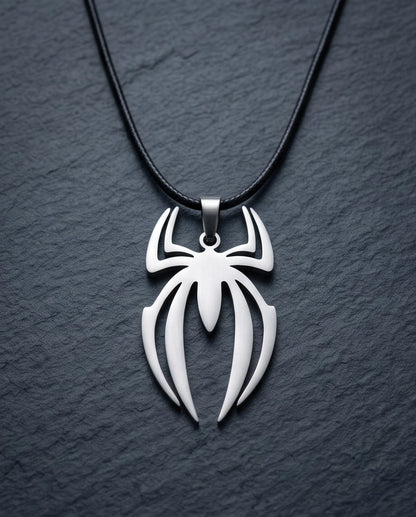 Silver Tribal Spider Emblem Pendant Necklace
