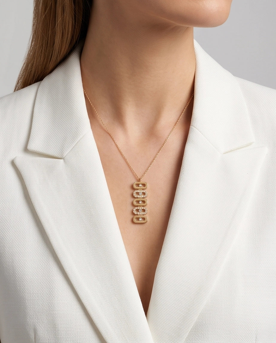 Gold Multi-Link Crystal Pendant Necklace