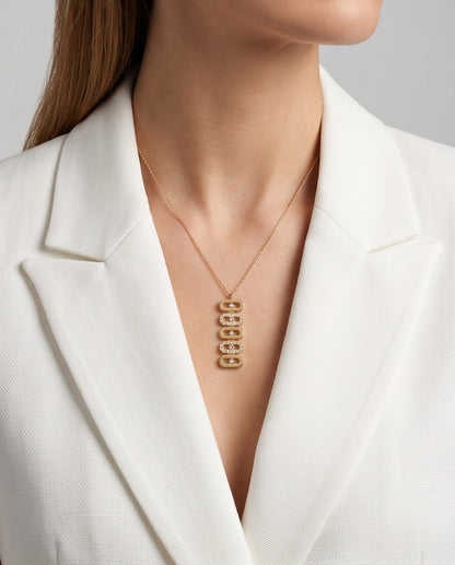Gold Multi-Link Crystal Pendant Necklace