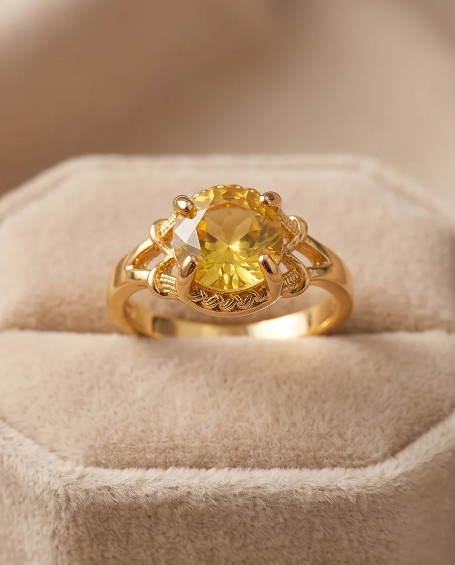 Golden Solis Citrine Filigree Ring