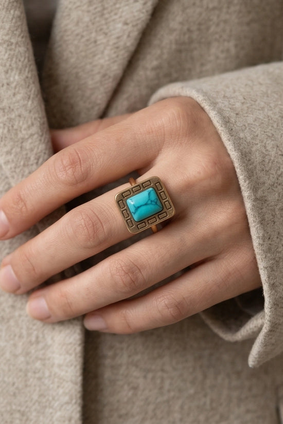 Golden Grecian Turquoise Signet Ring