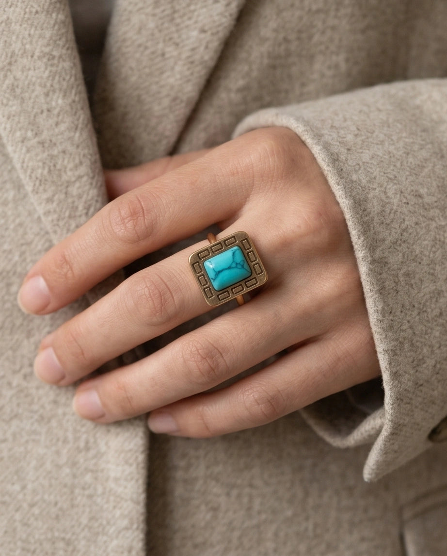 Golden Grecian Turquoise Signet Ring