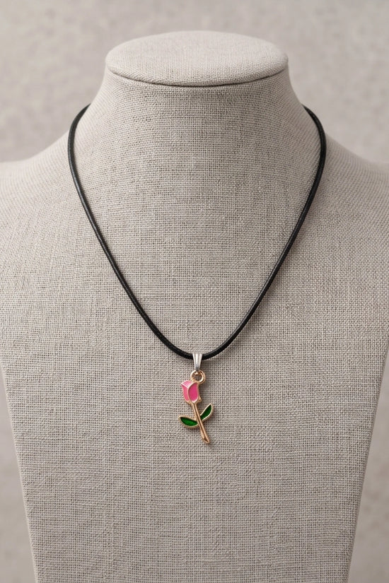 Gold and Pink Rose Pendant Necklace