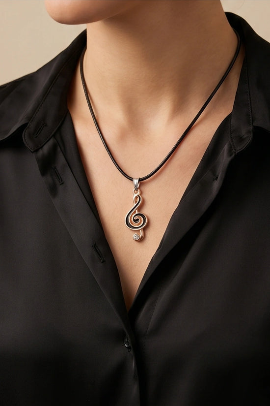 Rose Gold and Black Treble Clef Necklace