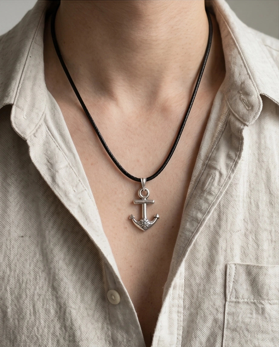 The Sunken Bloom: Vintage Anchor & Sunflower Pendant Necklace