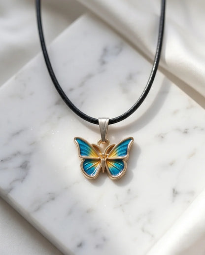 Teal & Gold Butterfly Pendant Necklace