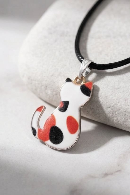 Artistic Calico Cat Silhouette Pendant Necklace