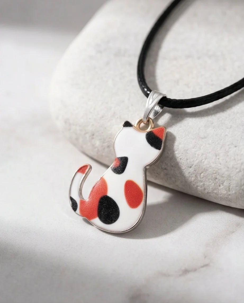 Artistic Calico Cat Silhouette Pendant Necklace
