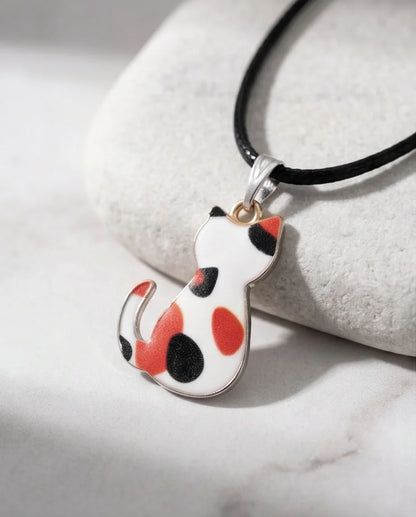 Artistic Calico Cat Silhouette Pendant Necklace